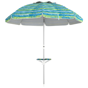 Outsunny Chapéu de Sol de Praia Ø190x215 cm com Inclinação de 45° e Altura Ajustável Mesa com Porta-Copos Impermeável Multicolor