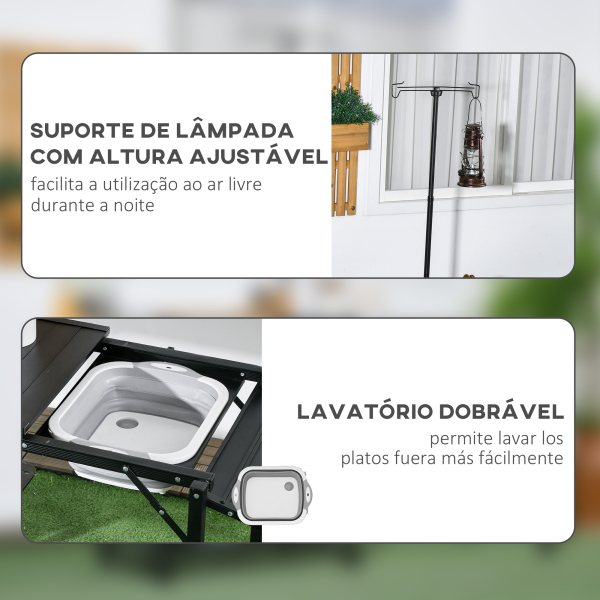 Outsunny Mesa de Campismo de 3 Níveis Dobrável com Prateleiras de Armazenamento Suporte para Candeeiro e Bolsa de Transporte 173x52x80-174 cm Preto - Image 5