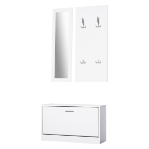 HOMCOM Móvel Cabide de Entrada de 3 Peças Armário de Entrada com Cabide Espelho e Sapateira 80x27x46,5cm Branco