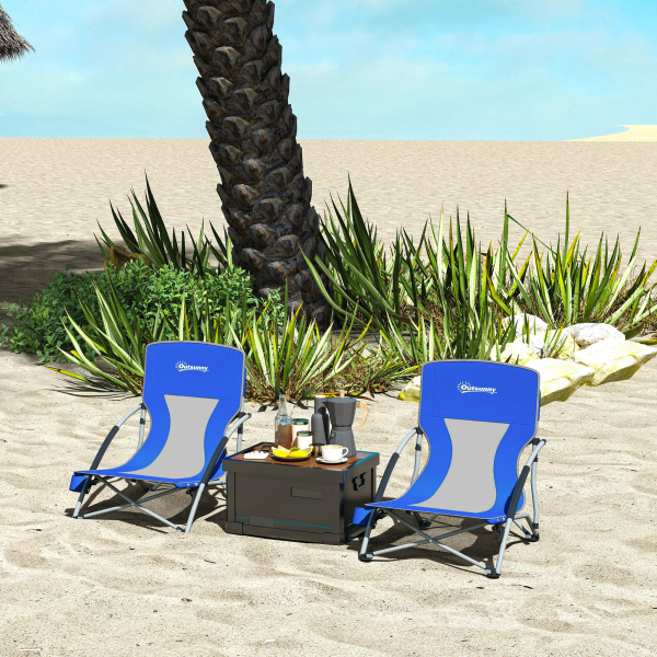 Outsunny Conjunto de 2 Cadeiras de Praia Dobráveis Cadeiras de Campismo Portáteis com Bolsa de Transporte 58x55x62 cm Azul - Image 2