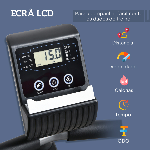 HOMCOM Bicicleta ergométrica reclinável com tela LCD e volante de 3 kg resistência magnética de 8 níveis assento ajustável 121,5-136x62,5x98 cm Cinza - Image 4