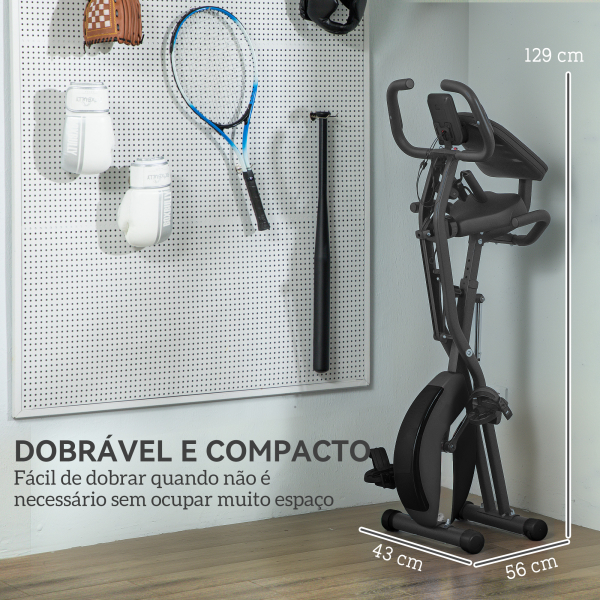 SPORTNOW Bicicleta Estática Dobrável com Resistência Magnética de 8 Níveis Encosto Volante Ecrã LCD e Banda de Resistência 43x97x109 cm Preto - Image 7
