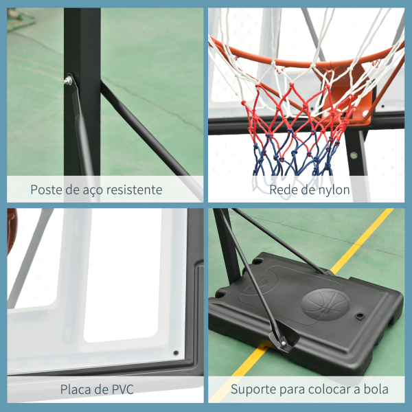 HOMCOM Tabela de Basquetebol Portátil Ajustável em Altura com Base Recarregável para Crianças e Adultos 86x165x302-352 cm Preto - Image 6