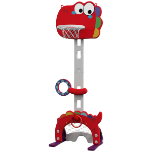 AIYAPLAY Tabela de Basquetebol 5 em 1 com Altura Ajustável Futebol Golf Aros Jogo de Lançamento 46x51x134-152 cm Vermelho