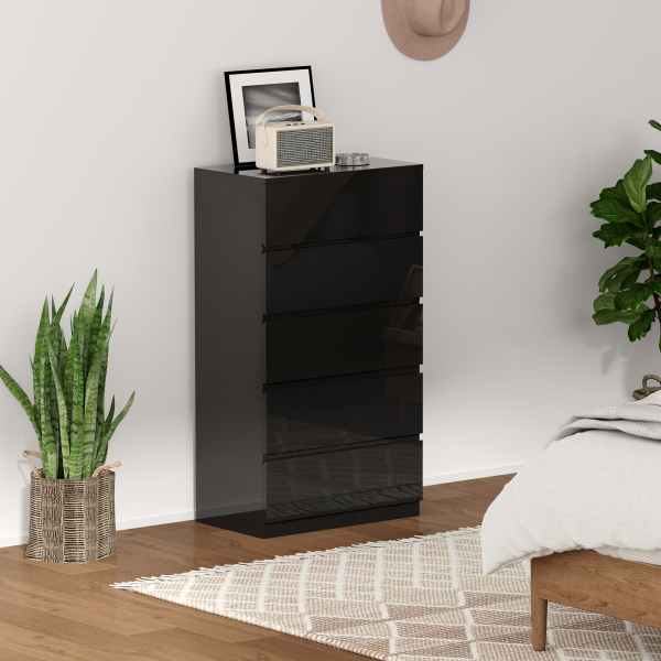 HOMCOM Cómoda com 5 Gavetas de Madeira Cómoda de Dormitório Cómoda Branca para Sala de Estar Estilo Moderno 55x34x100 cm Preto - Image 2