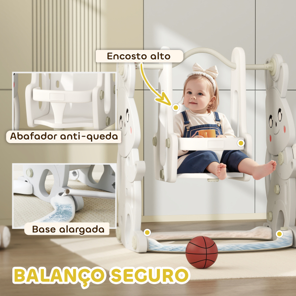 AIYAPLAY Escorrega Infantil 4 em 1 Baloiço e Escorrega Escalador Tabela de Basquetebol Temática de Coelho 147,5x160x107 cm Cinza - Image 6