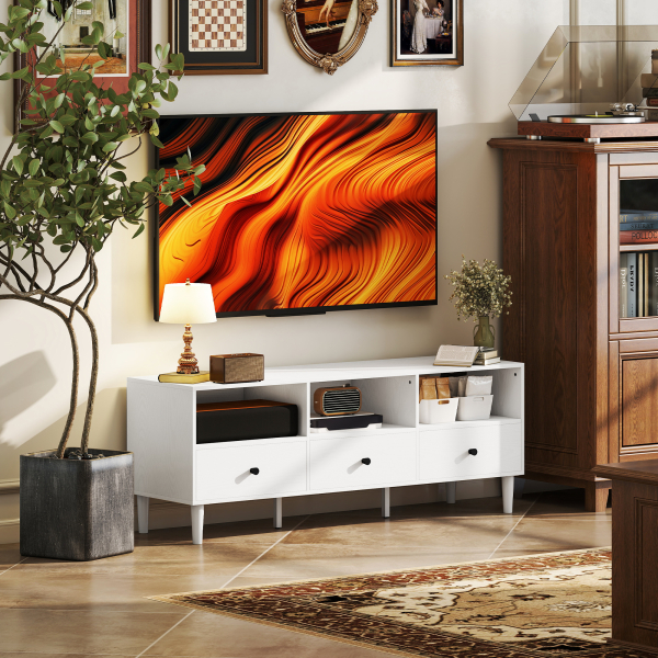 HOMCOM Móvel de TV Moderno com 3 Compartimentos Abertos 3 Gavetas para Televisão de 45/55/65 Polegadas 120x34x45 cm Branco - Image 9