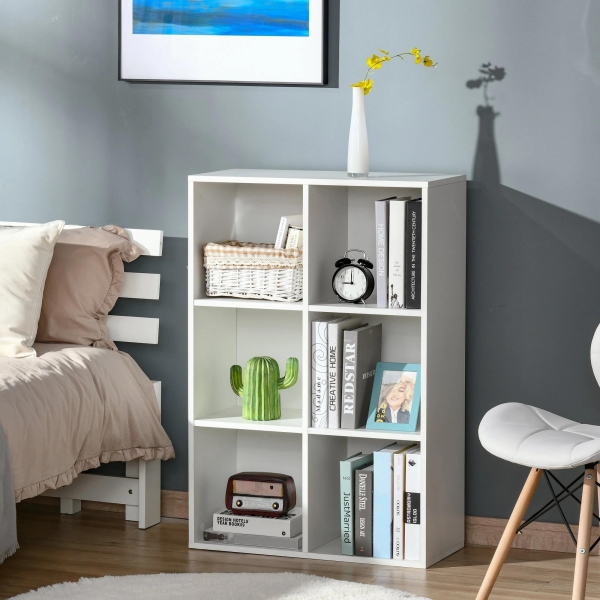HOMCOM Estante para Livros Estante de Madeira de 3 Níveis com 6 Compartimentos de Armazenamento 65,5x30x97,5cm Branco - Image 9
