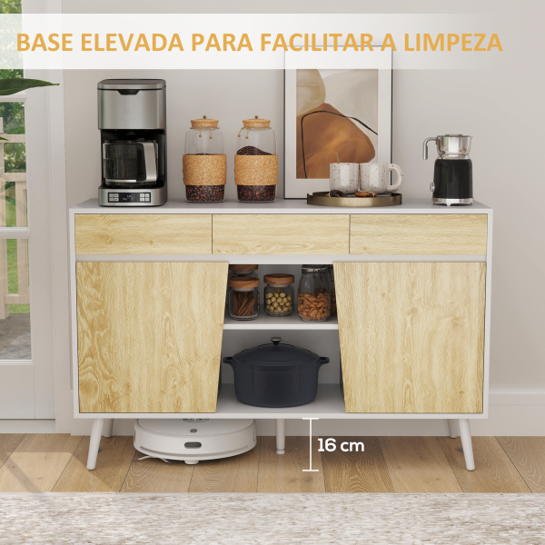 HOMCOM Aparador de Sala de Estar com 3 Gavetas Prateleiras Móvel para TV para Dormitório Sala de Estar 120x39x77 cm Branco e Madeira - Image 8