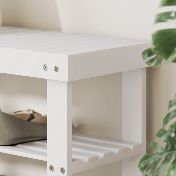 HOMCOM Banco Sapateira de Bambu Organizador de Sapatos com 2 Prateleiras para 6-9 Pares de Sapatos 70x28x45 cm Branco - Image 9