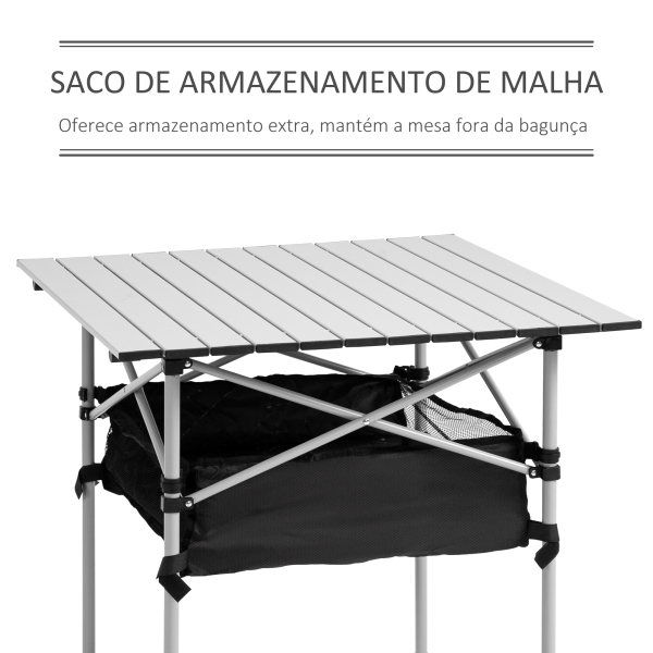 Outsunny Mesa Dobrável de Campismo Mesa de Piquenique com Armazenamento e Bolsa de Transporte 70x70x69 cm Prata e Preto - Image 4