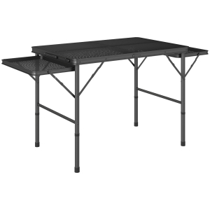 Outsunny Mesa Dobrável Campismo de Alumínio 137x62x67 cm com Laterais Abatíveis Altura Ajustável Bancada Metálica de Grade Preto