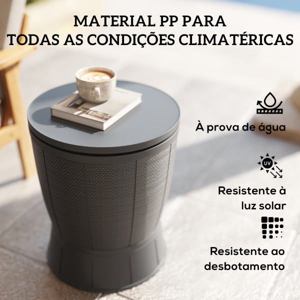Outsunny Mesa Geladeira para Exterior 41L 3 em 1 Mesa Refrigeradora com Altura Ajustável 58-84 cm para Cubos de Gelo Ø49x58-84 cm Cinza - Image 7
