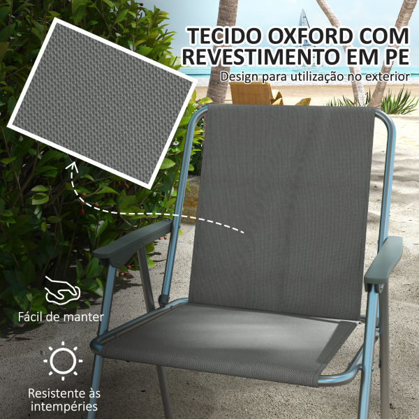 Outsunny Conjunto de 4 Cadeiras de Campismo Dobráveis Acolchoadas em Tela Oxford com Estrutura de Aço 53x54x76 cm Cinza - Image 5