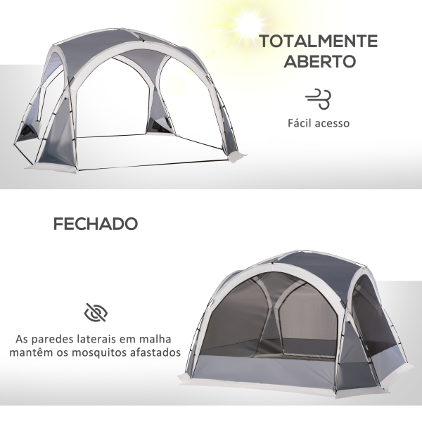 Outsunny Abrigo de Campismo para 4-5 Pessoas com 4 Telas Mosquiteiras 2 Painéis e Bolsa de Transporte  350x350x230 cm Cinza - Image 4