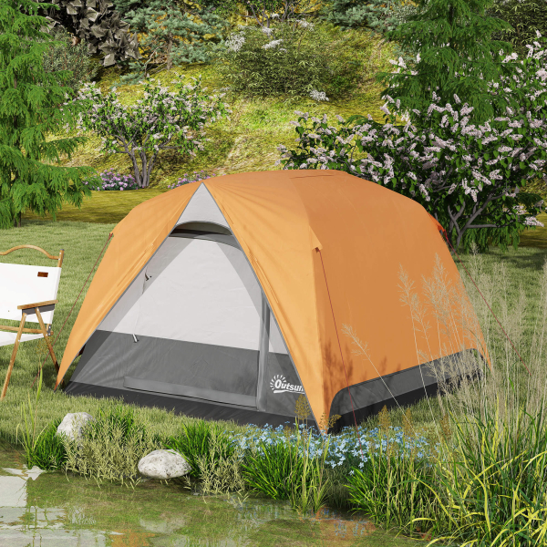 Outsunny Tenda de Campismo para 2-4 Pessoas Dobrável com Bolsa de Transporte 200x200x135 cm Laranja e Cinza - Image 8