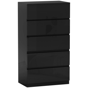 HOMCOM Cómoda com 5 Gavetas de Madeira Cómoda de Dormitório Cómoda Branca para Sala de Estar Estilo Moderno 55x34x100 cm Preto
