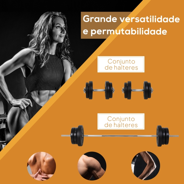 HOMCOM Conjunto de Barras de Pesos com 14 Discos de Pesos Intercambiáveis até 55kg Conjunto de Pesos e Barras Ajustáveis para Culturismo Treinamento Fitness em Casa Academia Preto - Image 4