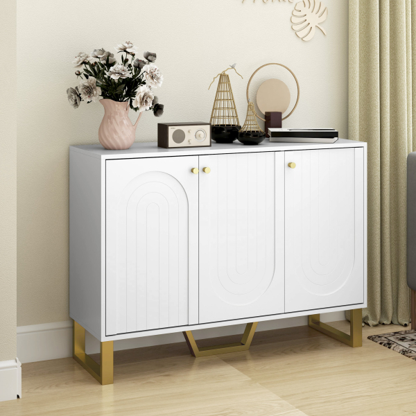 HOMCOM Aparador de 3 Portas Aparador Moderno para Sala de Estar com Prateleiras Ajustáveis Móvel para TV até 50 Polegadas 106,5x35x77,5 cm Branco - Image 2