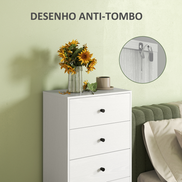 HOMCOM Cómoda com 5 Gavetas Cómoda de Quarto Estreita com Anti-Tombo Gaveteiro Alto para Sala de Estar Corredor 47x29x95 cm Branco - Image 5