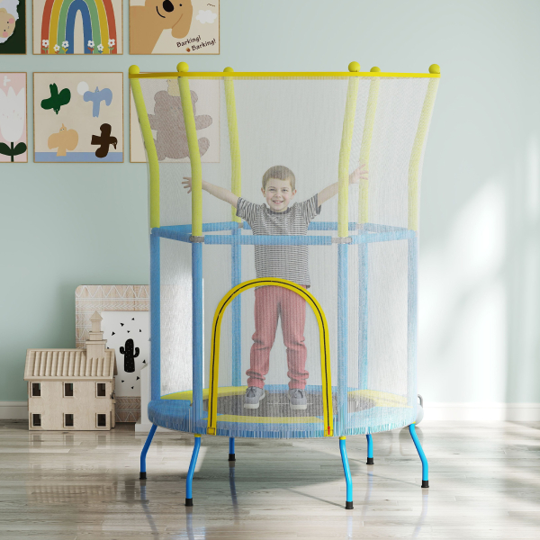 AIYAPLAY Trampolim para Crianças Ø140x190 cm com Rede de Segurança Barras Acolchoadas Carga 45 kg para Interior Multicolor - Image 2