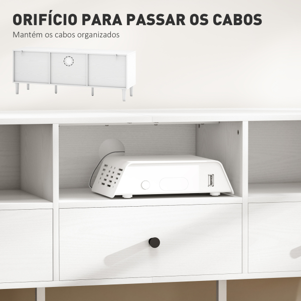 HOMCOM Móvel de TV Moderno com 3 Compartimentos Abertos 3 Gavetas para Televisão de 45/55/65 Polegadas 120x34x45 cm Branco - Image 5