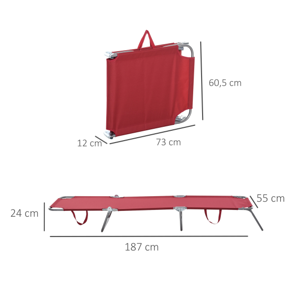 Outsunny Espreguiçadeira Dobrável Espreguiçadeira de Jardim com Encosto Ajustável em 5 Posições para Terraço 187x55x24 cm Vermelho - Image 3