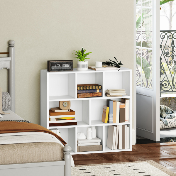 HOMCOM Estante de 3 Níveis Estante para Livros com 8 Compartimentos Desenho Vertical ou Horizontal 74,3x24x80 cm Branco - Image 9