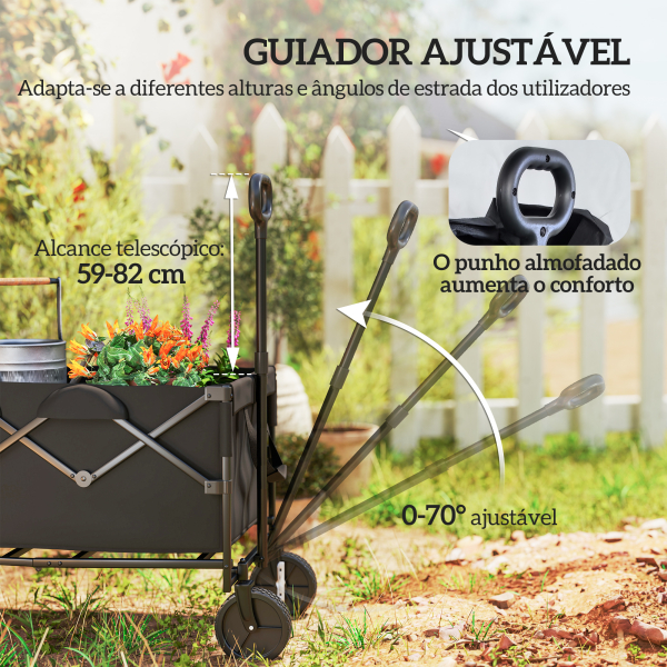 Outsunny Carrinho de Transporte Carrinho de Jardim Dobrável com Guiador Telescópico Ajustável Porta Traseira Expandível 95x55x102 cm Preto - Image 8