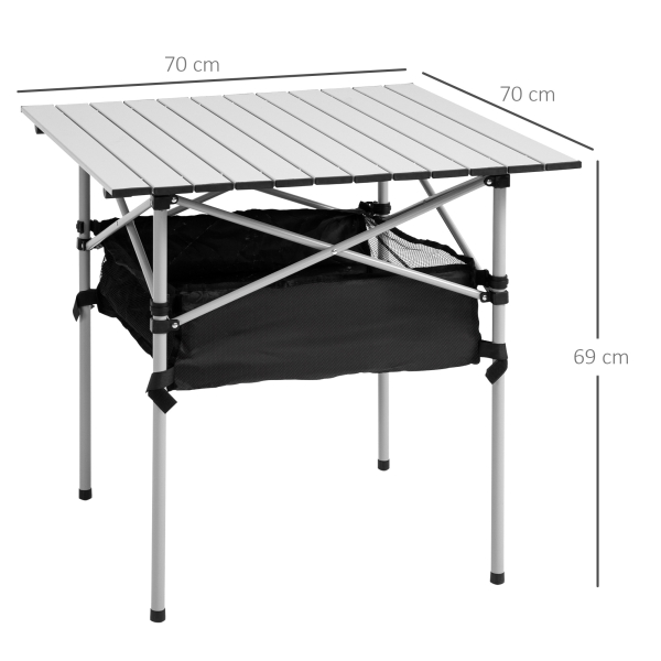 Outsunny Mesa Dobrável de Campismo Mesa de Piquenique com Armazenamento e Bolsa de Transporte 70x70x69 cm Prata e Preto - Image 3