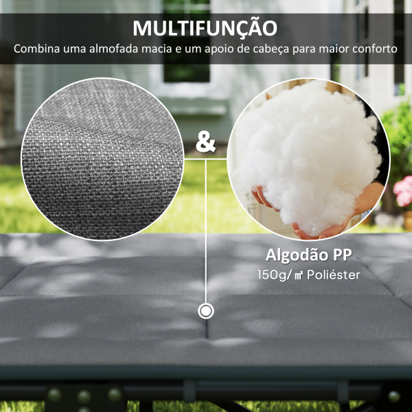Outsunny Cama Dobrável de Campismo Praia com Apoio de Cabeça e Bolso Lateral Suporta até 150 kg 187x67x37 cm  Cinzento - Image 5