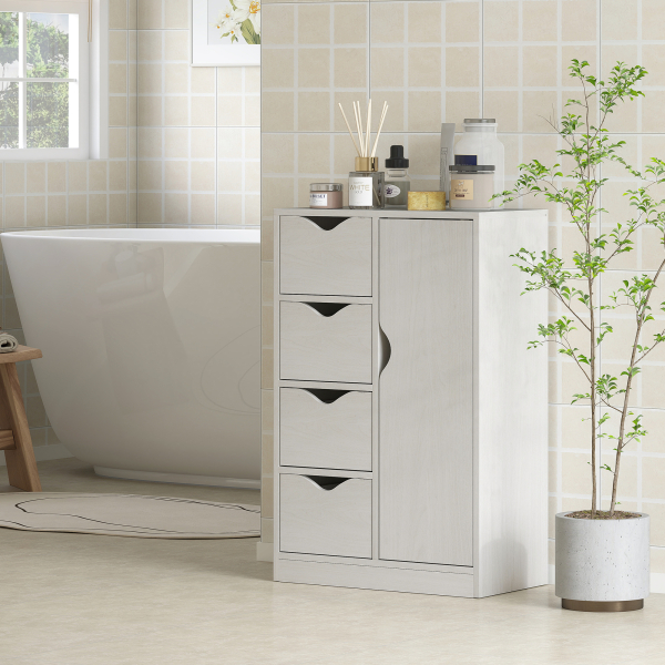 HOMCOM Armário de Sala de Estar Aparador Auxiliar com 4 Gavetas 1 Armário e Prateleira Inferior Móvel de Armazenamento 54x29x83cm Branco - Image 2