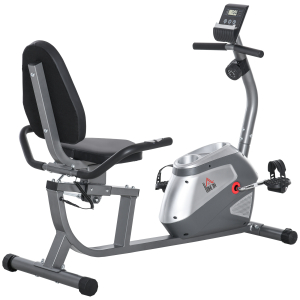 HOMCOM Bicicleta ergométrica reclinável com tela LCD e volante de 3 kg resistência magnética de 8 níveis assento ajustável 121,5-136x62,5x98 cm Cinza