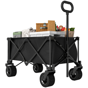 Outsunny Carrinho de Praia com Rodas Grandes Carrinho de Jardim Dobrável com Puxador Ajustável 90x48x92 cm Preto