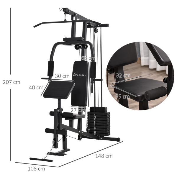 HOMCOM Máquina Multi Estação de Musculação Máquina de Musculação com Estribo para Pernas e Placas de Peso de 45kg para Treinamento Fitness em Casa Academia 148x108x207cm Preto - Image 3
