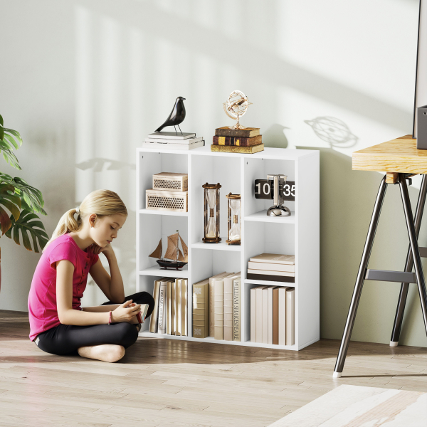 HOMCOM Estante de 3 Níveis Estante para Livros com 8 Compartimentos Desenho Vertical ou Horizontal 74,3x24x80 cm Branco - Image 8