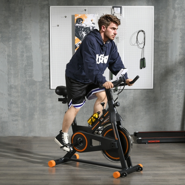 HOMCOM Bicicleta Estática com Resistência Ajustável Volante de Inércia de 8kg Ecrã LCD Assento e Guiador Ajustáveis 103x48x115cm Preto e Laranja - Image 2
