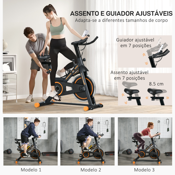 HOMCOM Bicicleta Estática com Resistência Ajustável Volante de Inércia de 8kg Ecrã LCD Assento e Guiador Ajustáveis 103x48x115cm Preto e Laranja - Image 6