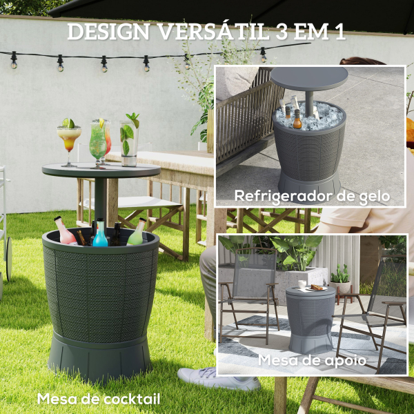 Outsunny Mesa Geladeira para Exterior 41L 3 em 1 Mesa Refrigeradora com Altura Ajustável 58-84 cm para Cubos de Gelo Ø49x58-84 cm Cinza - Image 4