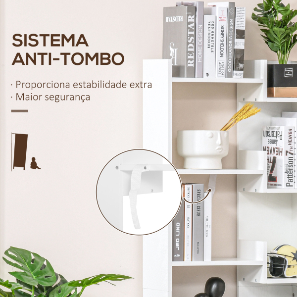 HOMCOM Estante de 6 níveis estante vertical sistema anti-tombamento de desenho moderno 60x21x162,5 cm Branco - Image 6