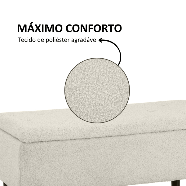 HOMCOM Banco de Armazenamento em Borrego Capacidade 47L Tampa Abatível e Pés de Madeira de Borracha Carga 120 kg 95x38x45 cm Bege - Image 6