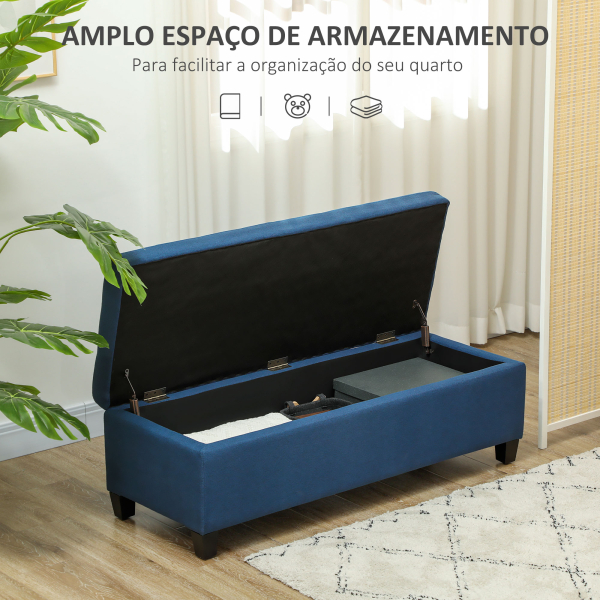 HOMCOM Banco de Armazenamento Acolchoado Banco Estofado em Linho Tampa com Abertura  125x49x41,5 cm Azul Escuro - Image 4