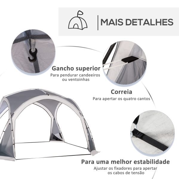 Outsunny Abrigo de Campismo para 4-5 Pessoas com 4 Telas Mosquiteiras 2 Painéis e Bolsa de Transporte  350x350x230 cm Cinza - Image 6