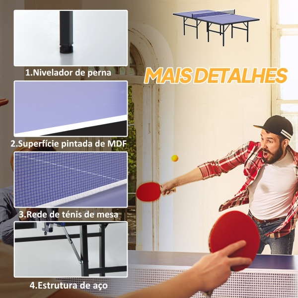 HOMCOM Mesa Dobrável de Ping Pong com Rede 152,5x274x76cm Tênis de Mesa e Material em Aço e MDF na cor Azul - Image 4