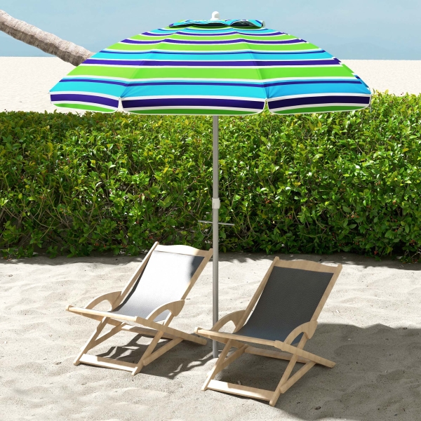 Outsunny Chapéu de Sol de Praia Ø178x205 cm com Inclinação de 45° e Altura Ajustável Abertura Manual Anti-UV Impermeável Multicolor - Image 2