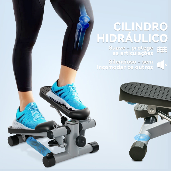 SPORTNOW Mini Step Máquina de Step Compacta com Bandas de Resistência Monitor LCD Pedais Antiderrapantes e Ajustáveis em Altura 41x30,5x18,5 cm Cinza - Image 7