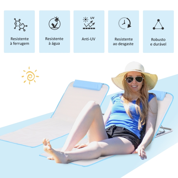 Outsunny Conjunto de 2 Esteiras de Praia com Encosto Reclinável em 5 Níveis Bolsa de Transporte e Apoio de Cabeça 48x134x33-43 cm  Branco Creme - Image 4