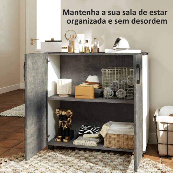 HOMCOM Aparador de 2 Portas de Fechamento Suave Aparador de Sala de Estar com Prateleira Móvel Auxiliar para Cozinha Quarto Entrada 80x37x80 cm Cinza Cimento e Branco Brilho - Image 5