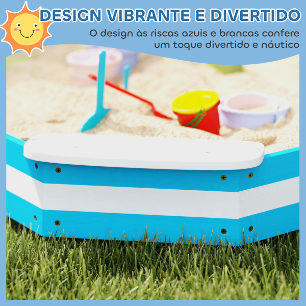 AIYAPLAY Caixa de Areia para Crianças acima de 3 Anos Quadrada com 4 Assentos para Exterior 133x133x16 cm Azul e Branco - Image 5