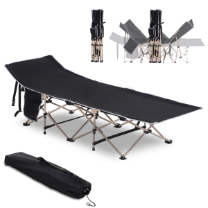 Outsunny Cama de Campismo Dobrável com 1 Bolso Lateral Bolsa de Transporte e Estrutura de Aço  190x68x52 cm Preto